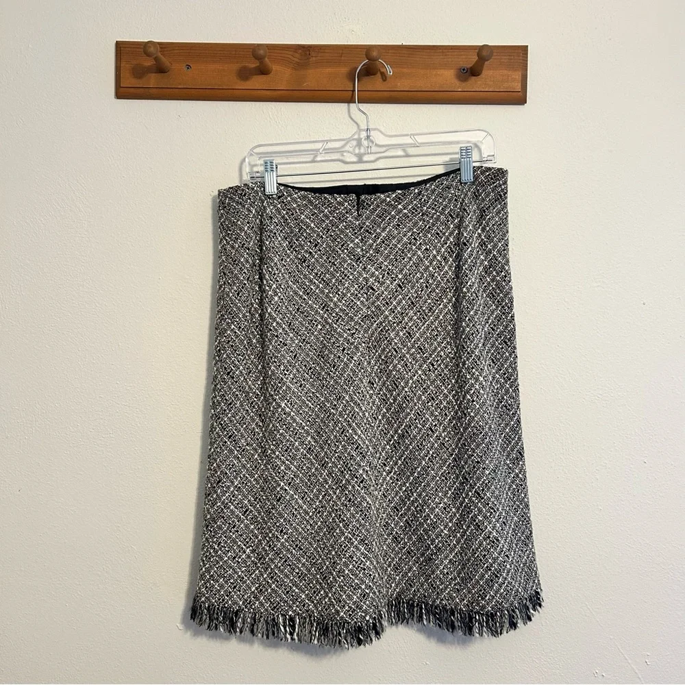 Vintage Apostrophe Wool Blend Black & White Tweed Fringe Skirt Size 14